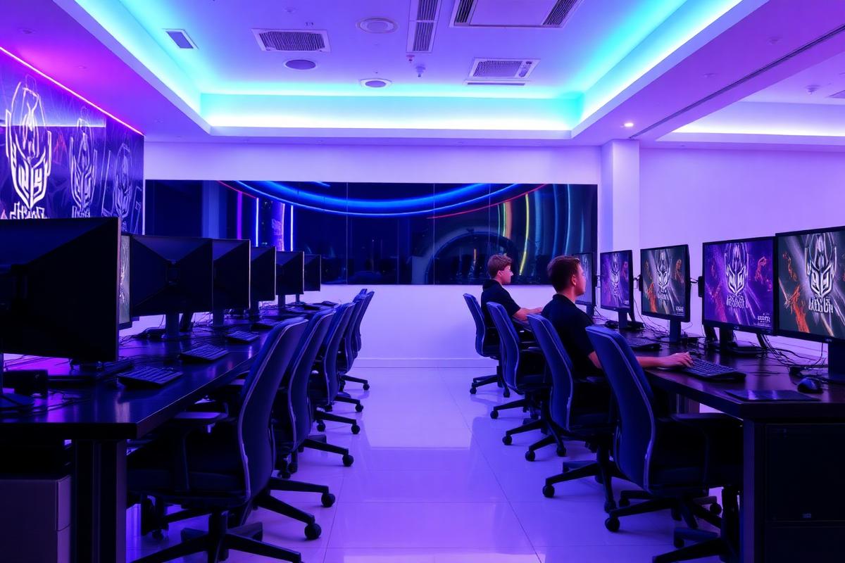 Esports team playing CS2 at a gaming arena