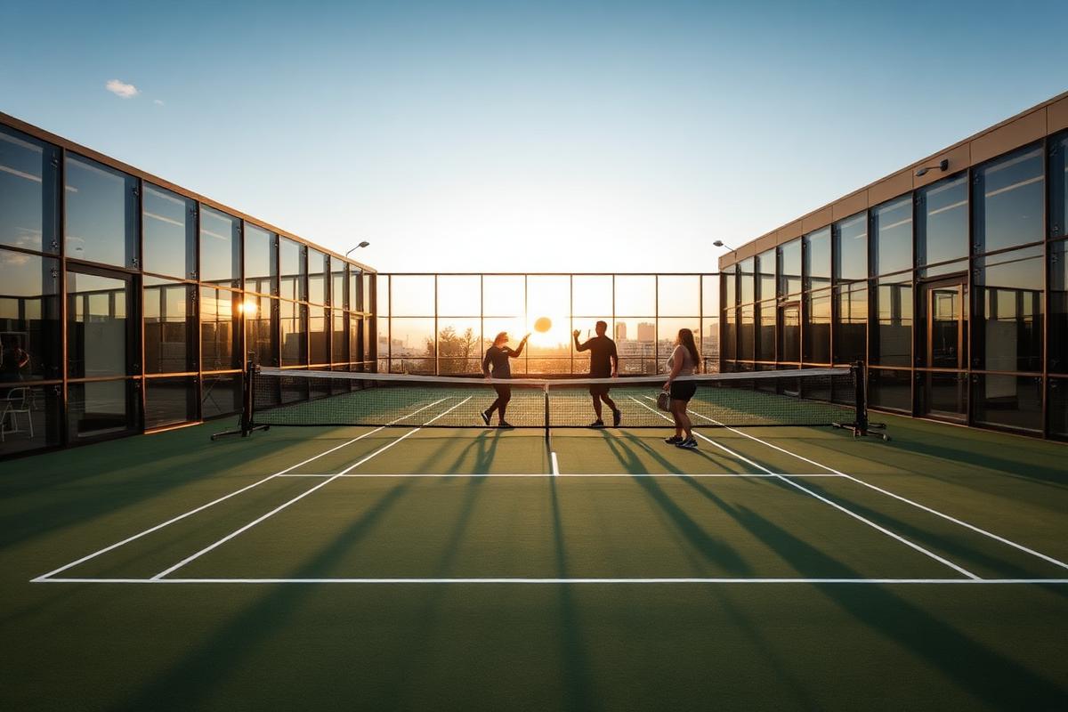Padel doubles match on an outdoor court